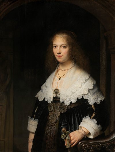 Portret van een vrouw, mogelijk Maria Trip door Rembrandt van Rijn