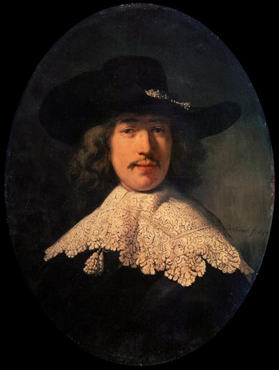 Portret van een jonge man met een kanten kraag door Rembrandt van Rijn