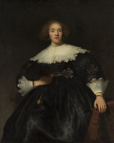 Portret van een jonge vrouw met een waaier, 1633 door Rembrandt van Rijn