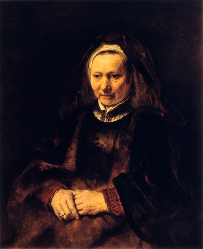 Portret van een oude vrouw door Rembrandt van Rijn