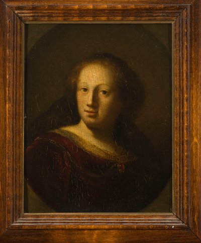 Portret van een vrouw met een robijnen hanger door Rembrandt van Rijn