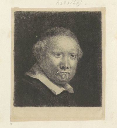 Portret van de schrijfmeester Lieven Willemsz. van Coppenol: grote plaat door Rembrandt van Rijn