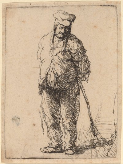 Arme Boer met Zijn Handen Achter Hem, Houdend een Stok door Rembrandt van Rijn