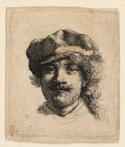 Rembrandt met een Zachte Muts: Volledig Gezicht: Alleen Hoofd door Rembrandt van Rijn