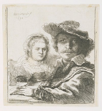 Rembrandt en zijn vrouw Saskia door Rembrandt van Rijn