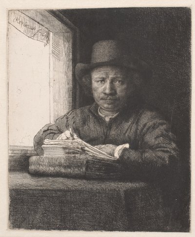Rembrandt Tekent bij een Raam door Rembrandt van Rijn