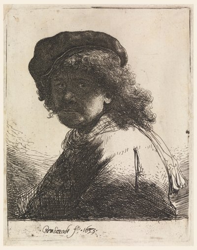Rembrandt met muts en sjaal door Rembrandt van Rijn