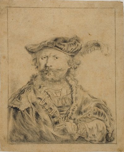 Rembrandt met een Gevederde Hoed door Rembrandt van Rijn