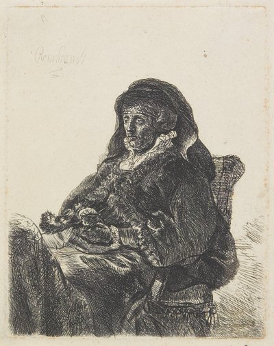 Rembrandts moeder in weduwenkleding en zwarte handschoenen, c.1632-35 door Rembrandt van Rijn