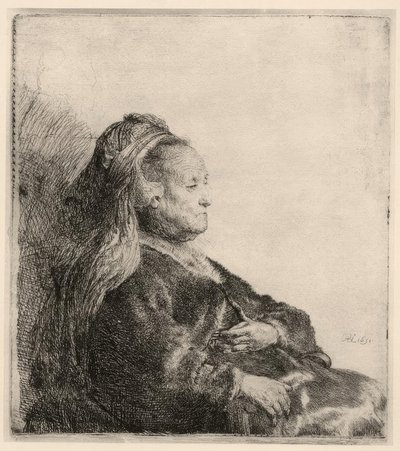 Rembrandts moeder, in oosterse hoofdband door Rembrandt van Rijn