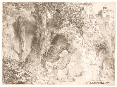 Sint Franciscus onder een boom, biddend door Rembrandt van Rijn