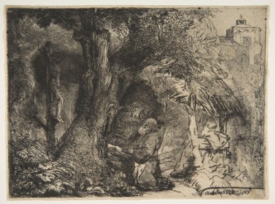 Sint Franciscus onder een boom, biddend door Rembrandt van Rijn