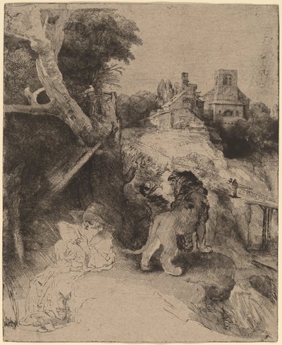 Sint Hiëronymus Lezend in een Italiaans Landschap door Rembrandt van Rijn