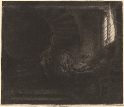 Sint Hiëronymus in een donkere kamer door Rembrandt van Rijn