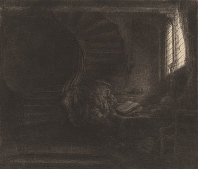 Sint Hiëronymus in een Donkere Kamer door Rembrandt van Rijn