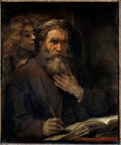 Sint Mathieu en de engel door Rembrandt van Rijn