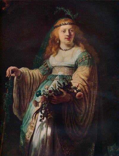 Saskia van Uylenburgh in Arcadisch kostuum, 1635 door Rembrandt van Rijn