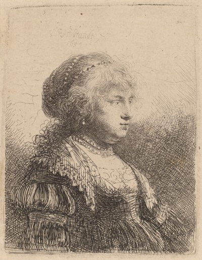 Saskia met Parels in Haar Haar, 1634 door Rembrandt van Rijn