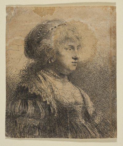 Saskia met parels in haar haar, 1634 door Rembrandt van Rijn