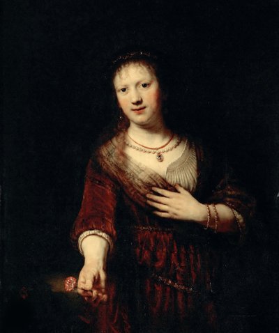 Saskia met de rode bloem, 1641 door Rembrandt van Rijn