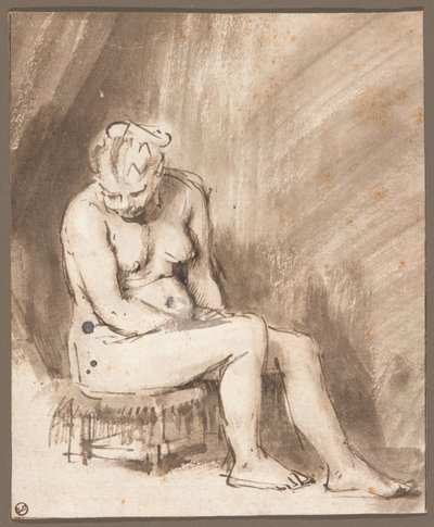 Zittend vrouwelijk naakt door Rembrandt van Rijn
