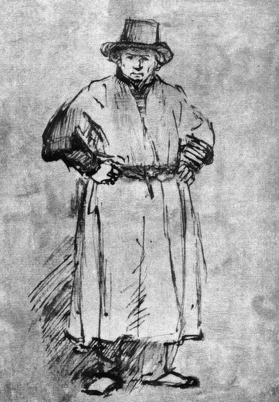 Zelfportret in schildersjas door Rembrandt van Rijn