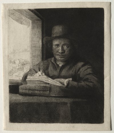 Zelfportret Tekenen bij een Raam door Rembrandt van Rijn