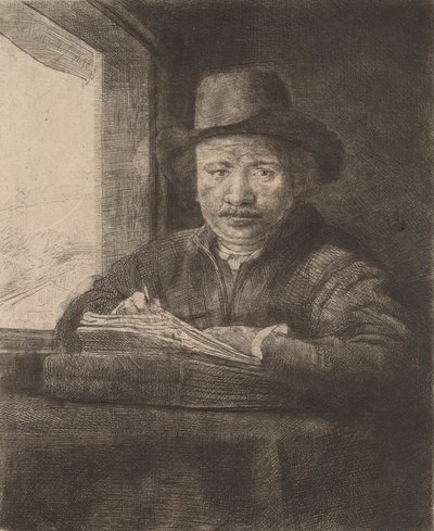Zelfportret Tekenen bij een Raam door Rembrandt van Rijn