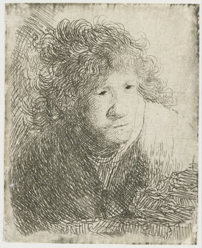 Zelfportret, Voorovergebogen, Luisterend door Rembrandt van Rijn