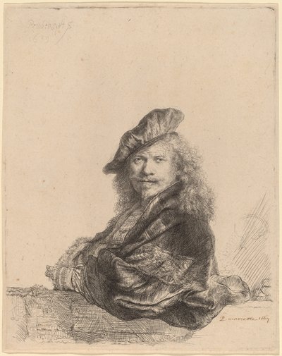 Zelfportret Leunend op een Stenen Vensterbank door Rembrandt van Rijn