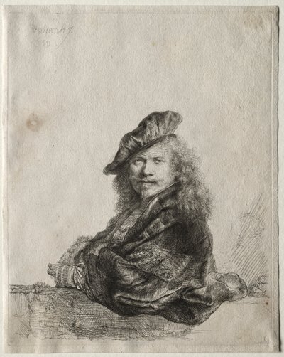 Zelfportret Leunend op een Stenen Vensterbank door Rembrandt van Rijn