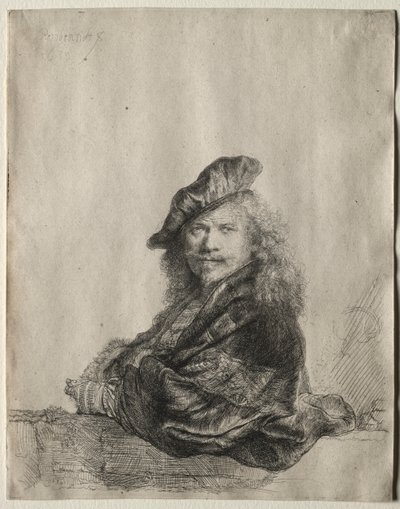 Zelfportret Leunend op een Stenen Vensterbank, 1639 door Rembrandt van Rijn