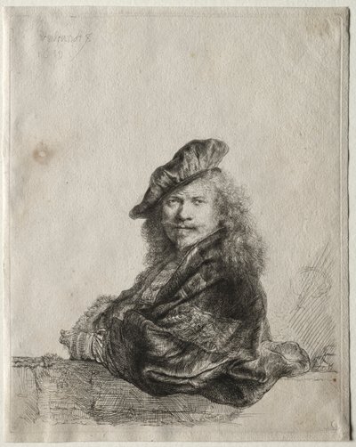 Zelfportret leunend op een stenen vensterbank, 1639 door Rembrandt van Rijn