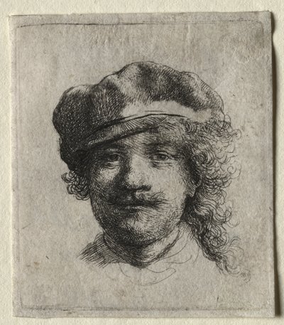 Zelfportret met een Zachte Pet: Volledig Gezicht, Alleen Hoofd door Rembrandt van Rijn