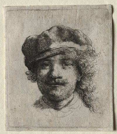 Zelfportret met een Zachte Muts: Volledig Gezicht, Alleen Hoofd, ca. 1634 door Rembrandt van Rijn