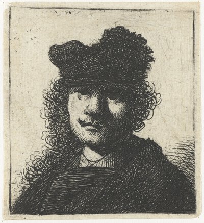 Zelfportret in muts en donkere mantel: buste, ca. 1631 door Rembrandt van Rijn