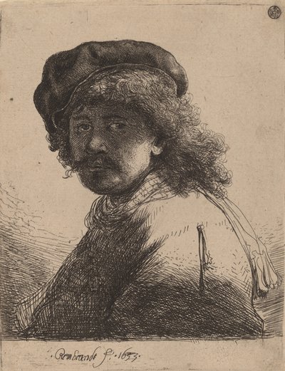 Zelfportret met een Muts en Sjaal met Donker Gezicht, 1633 door Rembrandt van Rijn