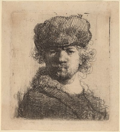 Zelfportret met een Zware Bontmuts door Rembrandt van Rijn