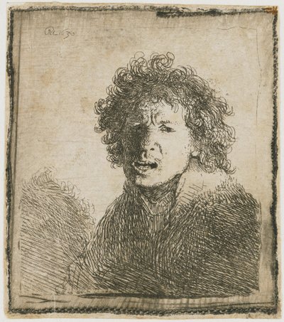 Zelfportret met open mond door Rembrandt van Rijn
