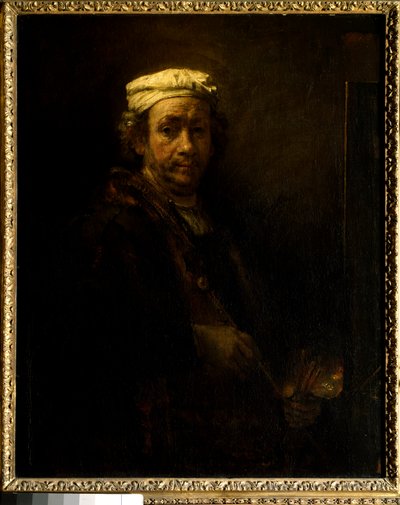 Zelfportret aan de ezel door Rembrandt van Rijn
