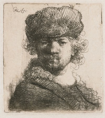 Zelfportret met een zware bontmuts door Rembrandt van Rijn