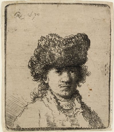Zelfportret met bontmuts: buste door Rembrandt van Rijn