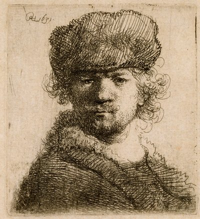 Zelfportret in een zware bontmuts: buste, 1631 door Rembrandt van Rijn
