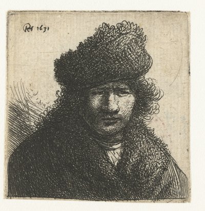 Zelfportret met schuine bontmuts: buste door Rembrandt van Rijn