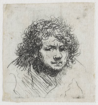 Zelfportret leunend naar voren: buste door Rembrandt van Rijn