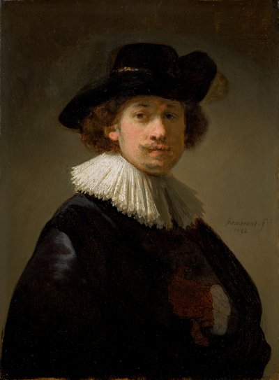 Zelfportret, met een kraag en zwarte hoed door Rembrandt van Rijn