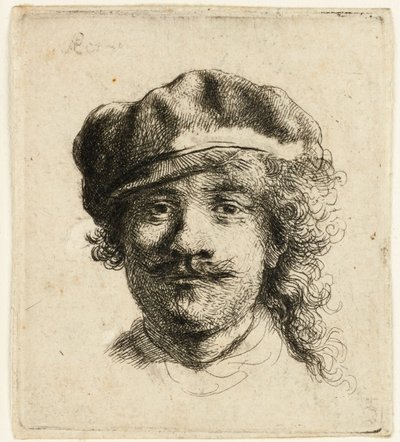 Zelfportret met een Zachte Muts: Volledig Gezicht, Alleen Hoofd, ca. 1634 door Rembrandt van Rijn
