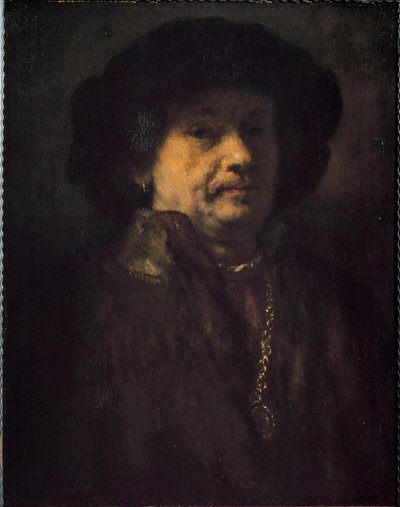 Zelfportret met oorbel en gouden ketting door Rembrandt van Rijn