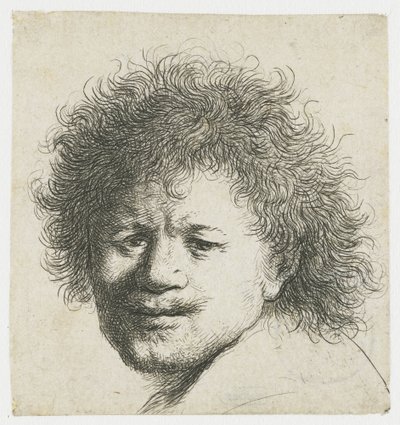 Zelfportret met lang, wild haar: alleen hoofd door Rembrandt van Rijn