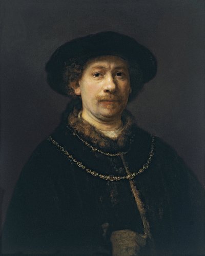 Zelfportret met baret en twee gouden kettingen, ca. 1642 door Rembrandt van Rijn
